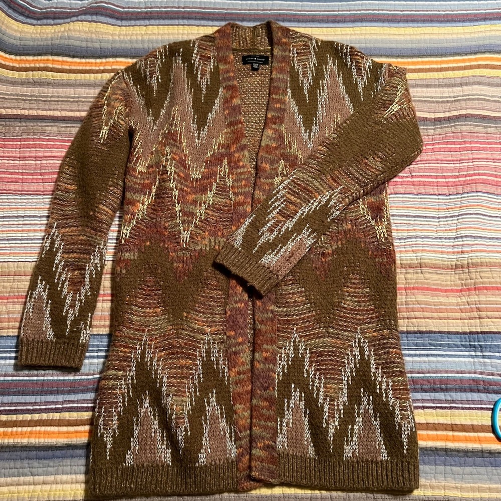 Lucky Brand Womens Cardigan Sweater XS Brown Tan Open Front Knit Duster